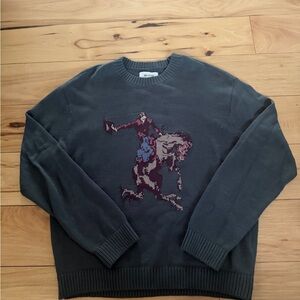 Hollister Men's dark green Crewneck Sweater with western Graphic